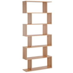 HOMCOM moderno oblikovana lesena knjižna omara s 6 policami, naraven les, 80 × 23 × 192cm