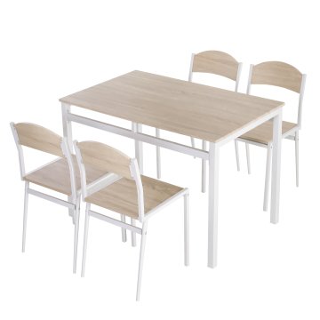HOMCOM HOMCOM Komplet lesene jedilne mize in 4 stolov iz kovine in MDF, bela