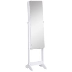 HOMCOM omara za nakit z nastavljivim ogledalom in led osvetlitvijo, les, bela, 30x146x36 cm