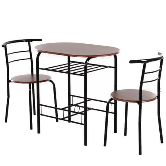 HOMCOM HOMCOM Garnitura jedilne mize z dvema stoloma, komplet kuhinjskega pohištva v treh kosih, moderna in varčna, za restavracijo ali bar, rjava in črna barva