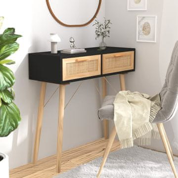 Vidaxl vidaXL Konzolna mizica črna 80x30x75 cm masivni bor in ratan