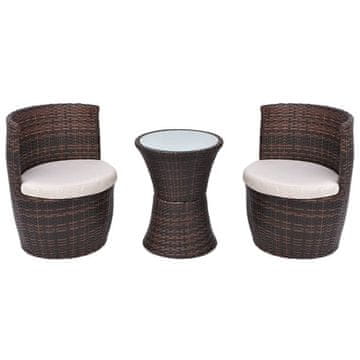 Vidaxl Bistro garnitura z blazinami 3-delna poli ratan rjava