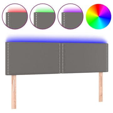 Vidaxl LED posteljno vzglavje sivo 144x5x78/88 cm umetno usnje