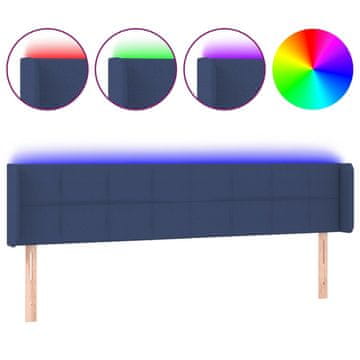 Vidaxl LED posteljno vzglavje modro 163x16x78/88 cm blago