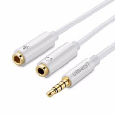 Ugreen AV141 Zvočni razdelilnik AUX mini jack 3,5 mm (moški) za slušalke + mikrofon (ženski), 20 cm (bel)