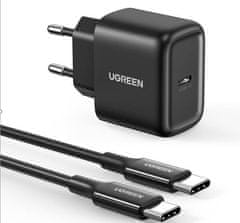 Ugreen cd250 omrežni polnilec, 25 W, usb-c (črn) + kabel usb-c za usb-c, 2 m (črn)