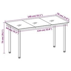 Greatstore Vrtna jedilna miza črna 140x70x74 cm jeklo in steklo