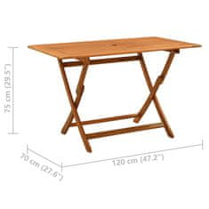 Vidaxl Zložljiva vrtna miza 120x70x75 cm trden evkaliptusov les