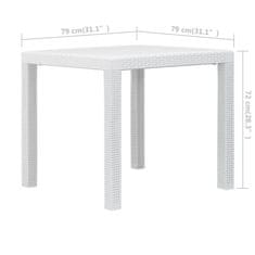 Vidaxl Vrtna miza iz plastike 79x79x72 cm bela videz ratana