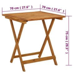 Vidaxl Zložljiva vrtna miza 70x70x75 cm trden akacijev les