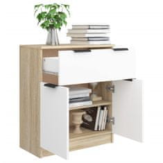 Vidaxl Komoda bela in sonoma hrast 60x30x70 cm konstruiran les
