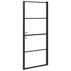 Vidaxl Vrata za tuš 91x195 cm delno motno kaljeno steklo črna