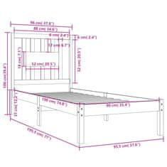 Vidaxl Posteljni okvir iz trdnega lesa 90x190 cm 3FT