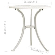 Vidaxl Vrtna miza bela 62x62x65 cm liti aluminij