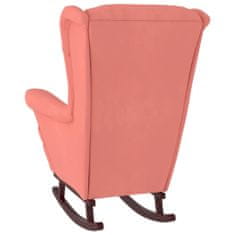 Greatstore Gugalni stol z nogami iz trdnega kavčukovca roza žamet