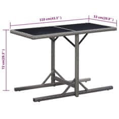 Vidaxl Vrtna miza antracitna 110x53x72 cm steklo in poli ratan