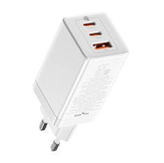 BASEUS GaN3 Pro omrežni polnilnik, 2xUSB-C + USB, 65W (bela)