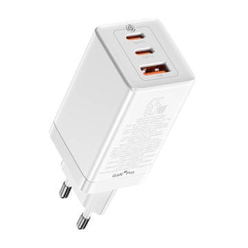BASEUS GaN3 Pro omrežni polnilnik, 2xUSB-C + USB, 65W (bela)