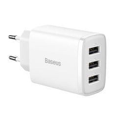 BASEUS kompaktni hitri polnilec, 3x USB, 17 W (bela)