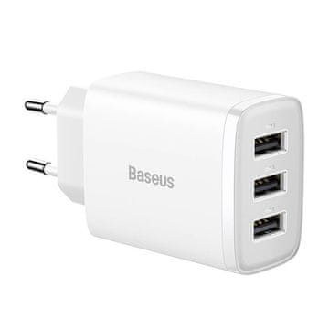 BASEUS kompaktni hitri polnilec, 3x USB, 17 W (bela)