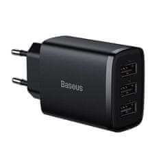 BASEUS kompaktni hitri polnilec, 3x USB, 17 W (črn)