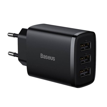 BASEUS kompaktni hitri polnilec, 3x USB, 17 W (črn)