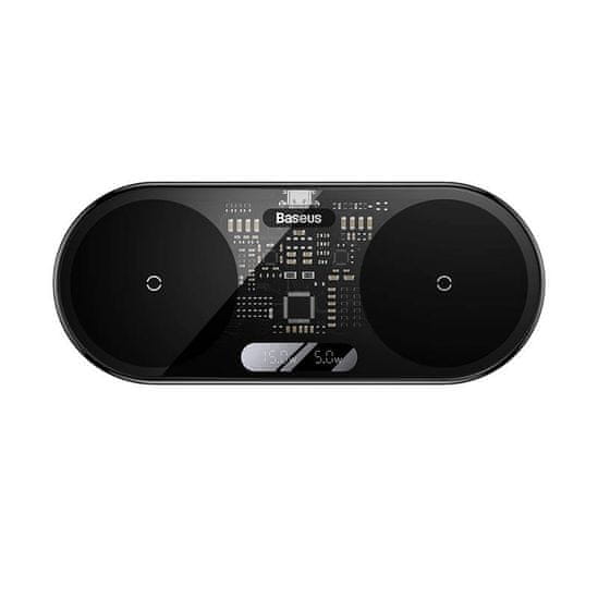 BASEUS Dvojni brezžični polnilec Qi z digitalnim LED-zaslonom, 20 W