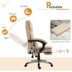 VINSETTO Pisarniški
masažni fotelj z nastavljivo
višino in
možnostjo odpiranja v imitaciji usnja, 67x69x106,5-
114,5 cm bež barve