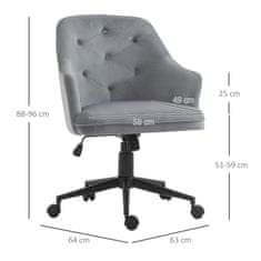 VINSETTO Ergonomski vrtljivi pisarniški stol s koleščki in nastavljivo višino, žametno oblazinjenje, 63x64x88-
96 cm, siva