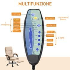 VINSETTO Pisarniški
masažni fotelj z nastavljivo
višino in
možnostjo odpiranja v imitaciji usnja, 67x69x106,5-
114,5 cm bež barve