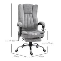 VINSETTO Ogrevan masažni pisarniški stol, nastavljiva višina in nagib, naslon za noge zložljivo, 62x67x113- 120 cm, siva
