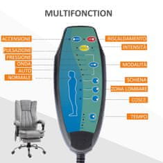 VINSETTO Ogrevan masažni pisarniški stol, nastavljiva višina in nagib, naslon za noge zložljivo, 62x67x113- 120 cm, siva