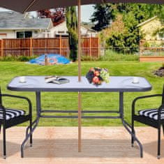 OUTSUNNY vrtna miza z odprtino za dežnik, kovinsko in stekleno zunanje pohištvo 140x80x70cm siva