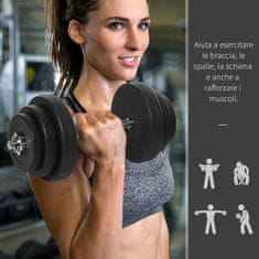 HOMCOM 40kg komplet telovadnih palic (4x5kg, 4x2,5kg,
4x1,5kg), telovadne uteži z 12 diski po 1,5kg, 2,5kg, 5kg, փ25mm, za trening doma