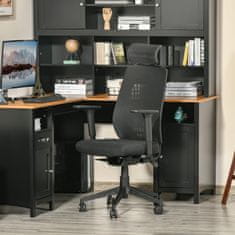 VINSETTO Ergonomski pisarniški stol z naslonom za glavo, nastavljivo višino in nagibom, vrtljivi fotelji s koleščki, 67x64x118-126 cm,
Črna