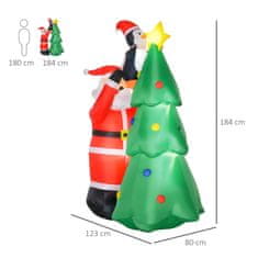 HOMCOM HOMCOM Napihljiv oče božič 180 cm z drevesom in pingvinom, božična dekoracija z lučkami LED in napihovalnikom za vrt in dom