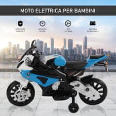 HOMCOM bmw električno motorno kolo za otroke 12v baterija hitrost 2,5-5km/h s kolesi
in lučmi 110×47×69cm črno-modra