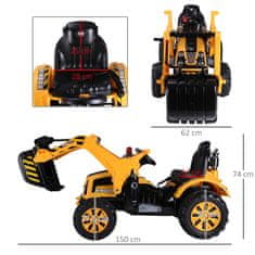 HOMCOM električni bager traktor za otroke bager igrača avto hitrost:
2,5 km/h 150 x 62 x 74 cm