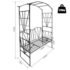 OUTSUNNY vrtna klop za 2 osebi s kovinsko pergolo 115 x 59 x 203 cm črna