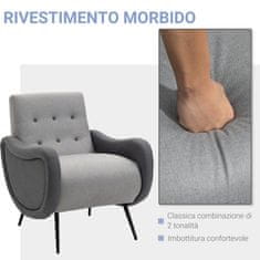 HOMCOM HOMCOM Moderni fotelj za spalnico ali dnevno sobo, oblazinjen fotelj iz sive tkanine in kovine, 72x81x86cm