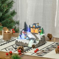 HOMCOM HOMCOM Svetleča božična vas z gibanjem in 8 zvoki, božična dekoracija z lučkami LED, optičnimi vlakni in drsalci