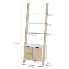 HOMCOM HOMCOM Knjigomat s 3 policami in omarico, sodoben lesen regal v nordijskem slogu, 60x40x171cm, hrast in bela barva, HOMCOM