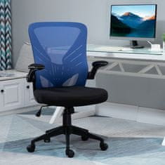VINSETTO Ergonomski pisarniški stol z ledveno oporo, vrtljivi pisarniški stol z nastavljivo višino v črni in modri tkanini