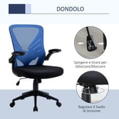 VINSETTO Ergonomski pisarniški stol z ledveno oporo, vrtljivi pisarniški stol z nastavljivo višino v črni in modri tkanini