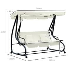 OUTSUNNY Outsunny vrtni gugalnik s 3 sedeži, ki se lahko spremeni v gugalno posteljo z nastavljivo streho, 2 držala za skodelice, krem, 200×120×164 cm