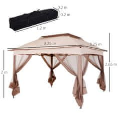 OUTSUNNY vrtni gazebo z zložljivo vodoodporno mrežo proti komarjem poliestrska tkanina platno
325×325cm