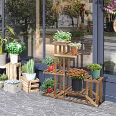 OUTSUNNY Asimetrična šeststopenjska polica za rastline in cvetje, vertikalni leseni sadilnik za vrt in dom, Naravna barva