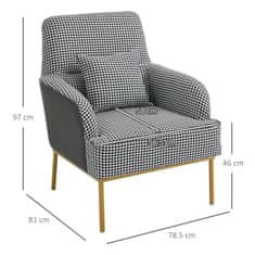HOMCOM vintage fotelj z zlatimi nogami, majhen fotelj za spalnico, dnevno sobo ali pisarno, črno-beli, 78,5x81x97cm