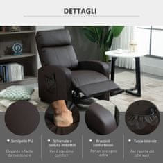 HOMCOM HOMCOM masažni fotelj Relax z 8 načini in 5 intenzivnostmi, naslanjač z naslonom za noge in daljinskim upravljalnikom, PU usnje, rjava barva