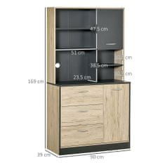 HOMCOM HOMCOM Moderna kuhinjska omara za varčevanje s prostorom z 2 omarama, 3 predali in 3 policami Les 90 x 39 x 169cm Dvobarvno svetlo hrastovo sivo